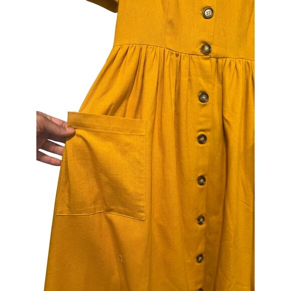 NWOT Women’s Boho CottageCore Linen Cotton Midi Spring Summer Dress S Yellow - Picture 5 of 5